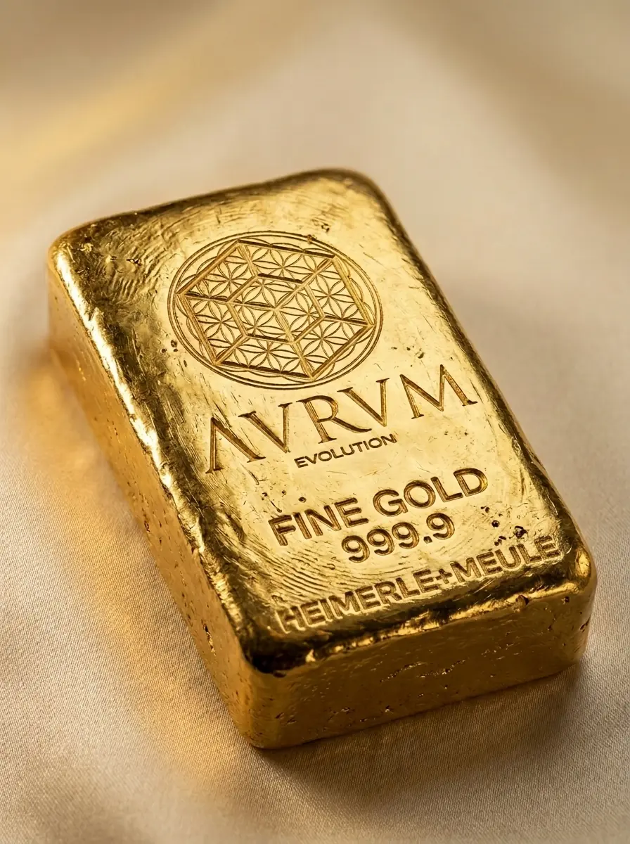 Lingotto d&rsquo;oro Aurum Evolution da 999,9 millesimi, inciso con il fiore della vita